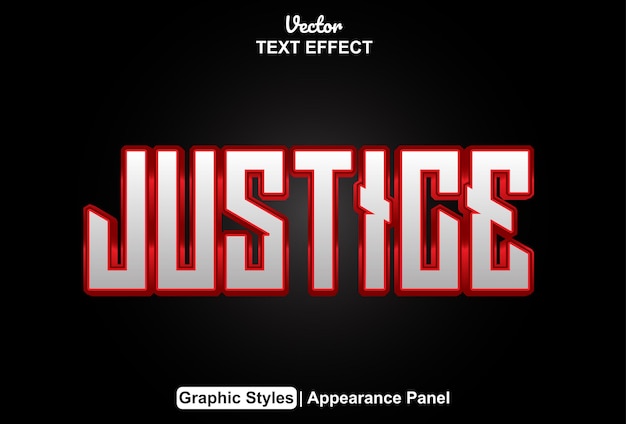 Justice text effect with red graphic style and editable