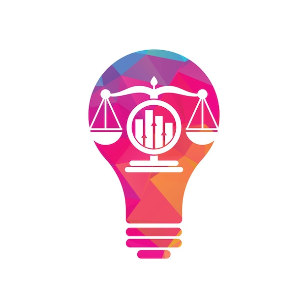 Vector justitie financiën lamp vorm concept logo vector sjabloon creatief advocatenkantoor met grafiek logo ontwerp