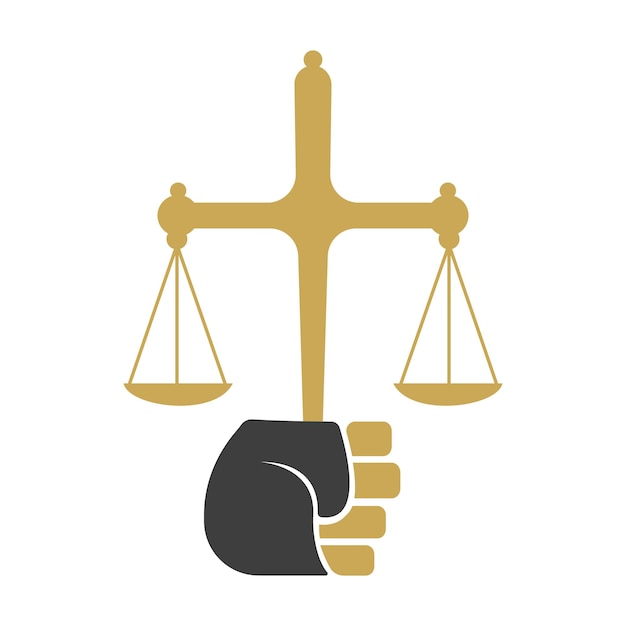 Justitie Schalen in Hand logo sjabloonontwerp Revolutie justitie logo concept