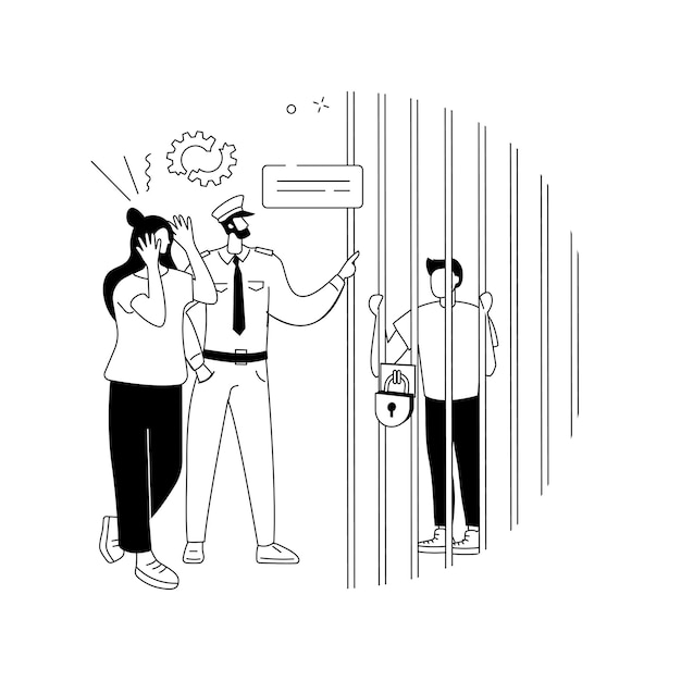 Juvenile delinquency abstract concept vector illustration juvenile offending unlawful behavior teenage crime group therapy handcuffs vandalism act prison cell metal fence abstract metaphor