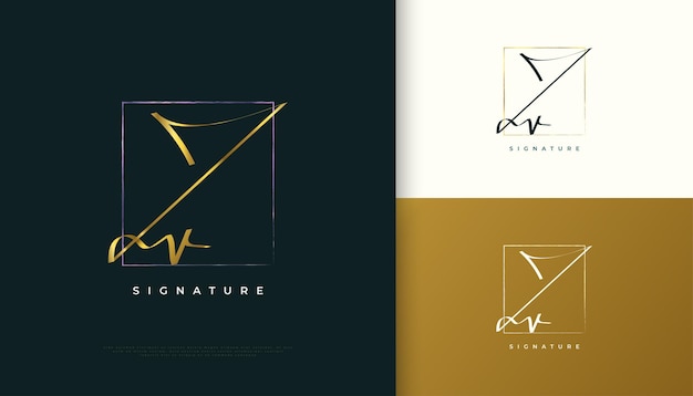 JV eerste handtekening Logo-ontwerp met elegante en minimalistische gouden handschriftstijl Eerste J en V-logo-ontwerp voor bruiloft Mode-sieraden Boutique en zakelijke merkidentiteit