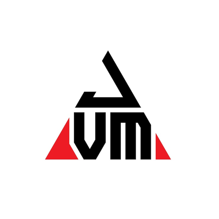 Vector jvm triangle letter logo design with triangle shape jvm triangle logo design monogram jvm triangle vector logo template with red color jvm triangular logo simple elegant and luxurious logo