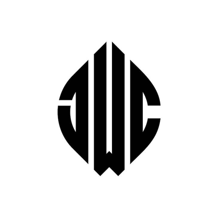 Vector jwc 円文字 ロゴ デザイン 円とエリプスの形 jwc エリプスの文字 タイポグラフィックスタイル 3つのイニシャルが円のロゴを形成する jwc サークルエンブレム アブストラクト モノグラム 文字マーク ベクトル