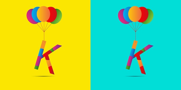 ベクトル 誕生日の女の子または男の子を希望するための風船を使ったkの誕生日の文字のロゴデザイン