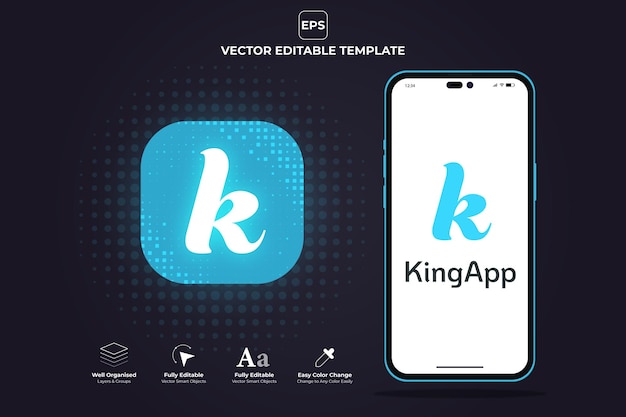 K brief app embleempictogram ontwerp met mobiele frame premium bewerkbare eps-sjabloon