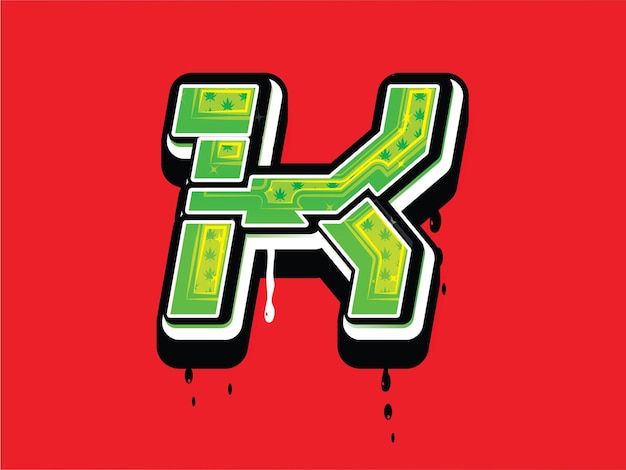 Vector k cannabis letterlogo met druppeleffect