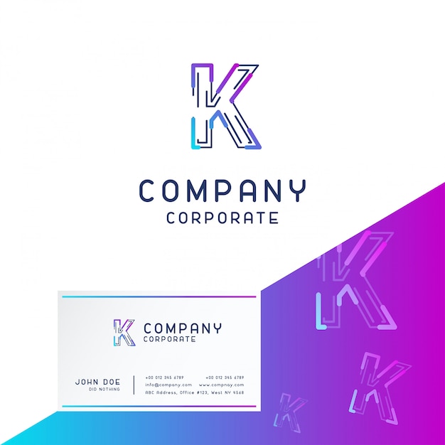 K company logo design with visiting card vector