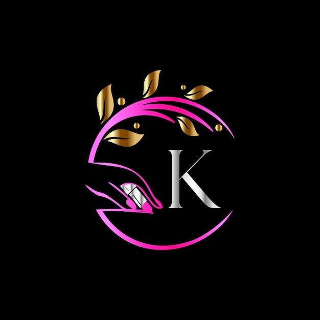 K eerste logo, nagels, Luxury Cosmetics Spa Beauty vector sjabloon