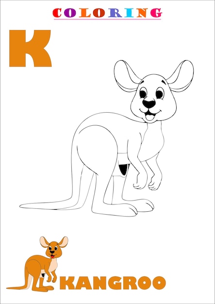 K For Kangaroo Coloring Art For Kids Sketch Vector
