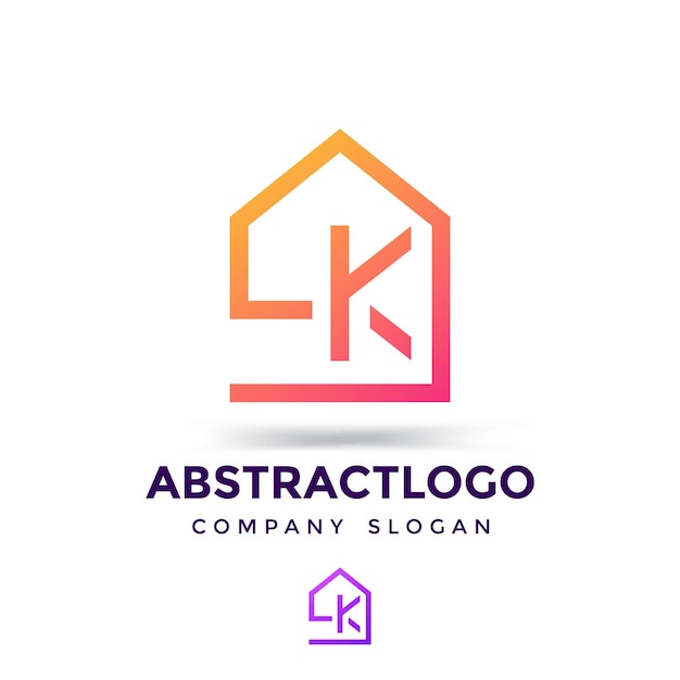 Logo unico della lettera k icona monogramma creativo con segno di casa per società immobiliare