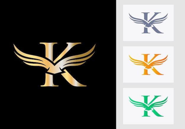 K letter wing logo design. letter K logo and wings concept