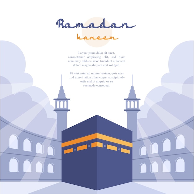 Vector kaaba en mekka concept platte ontwerp illustratie voor ramadan sjabloon