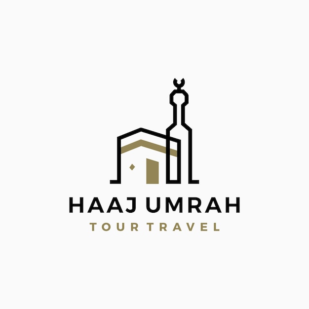 Kaaba masjidil haram hajj umrah travel tour outline logo vector icon illustration