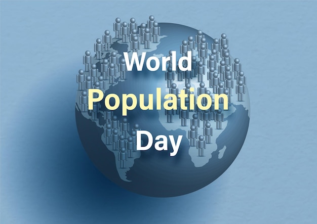 Vector kaart- en postercampagne van wereldbevolkingsdag in 3d-stijl en vectorontwerp