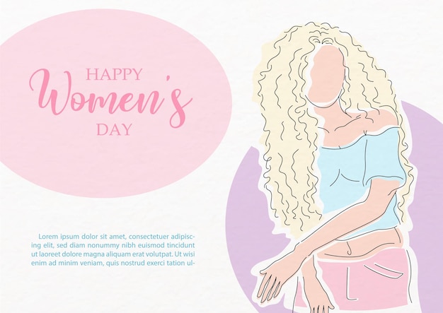 Kaart en posters campagne van womens day in zeer fijne tekeningen en vlakke stijl op witte achtergrond