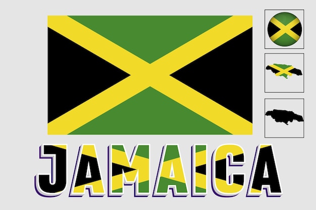 Kaart en vlag van Jamaica in vectorillustratie