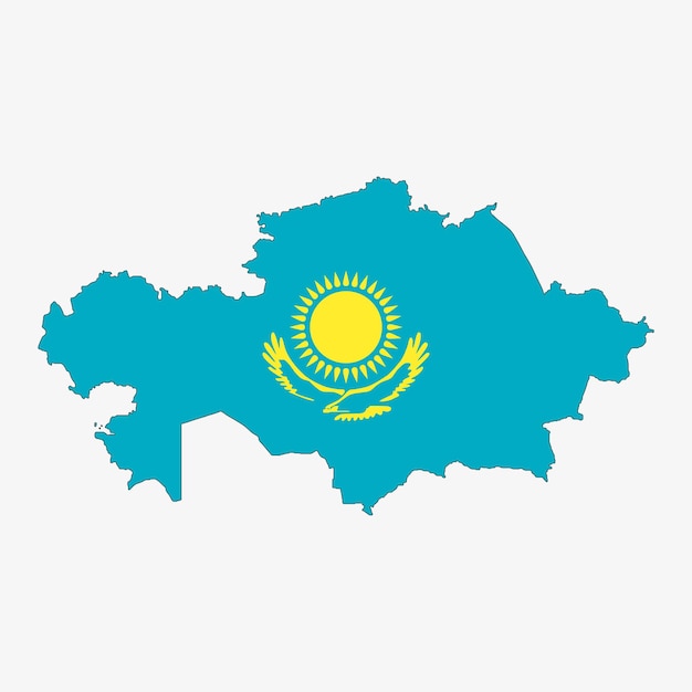 Vector kaart en vlag van kazachstan land nationaal embleem grafisch element illustratie sjabloonontwerp