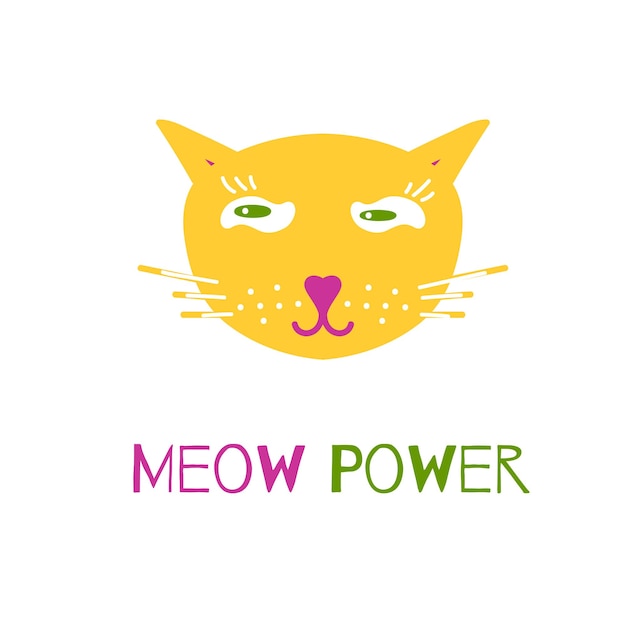 Kaart met de inspirerende quote meow power grappige kat illustratie stripfiguur