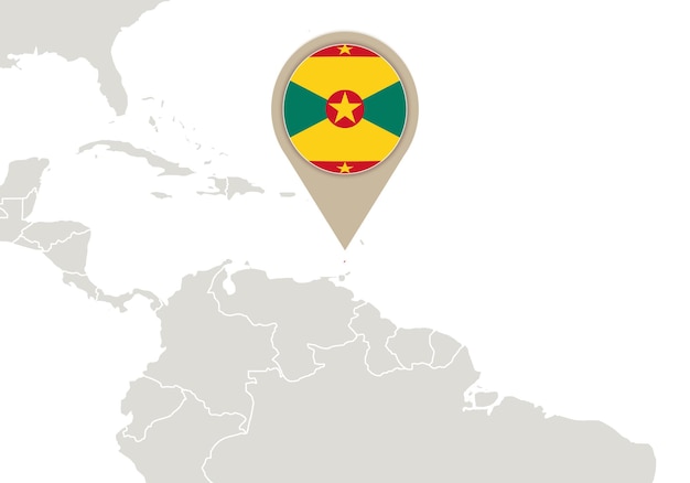 Kaart met gemarkeerde grenada-kaart en vlag