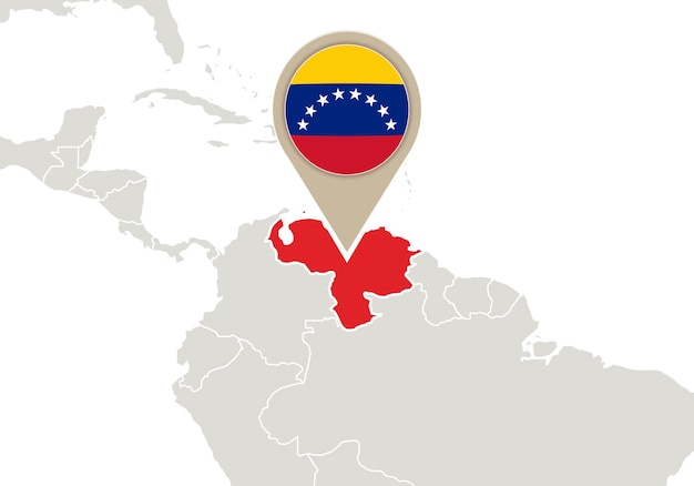 Kaart met gemarkeerde kaart en vlag van Venezuela