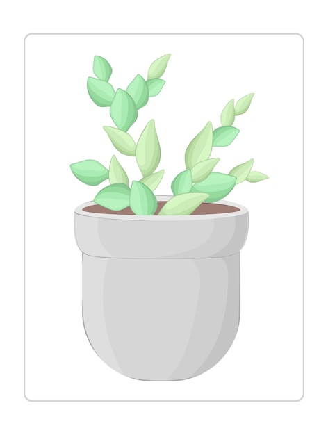 Kaart met groene plant in een pot. Grijze bak. Kader. Vector illustratie. Schattig. Geschenk. Plat ontwerp.