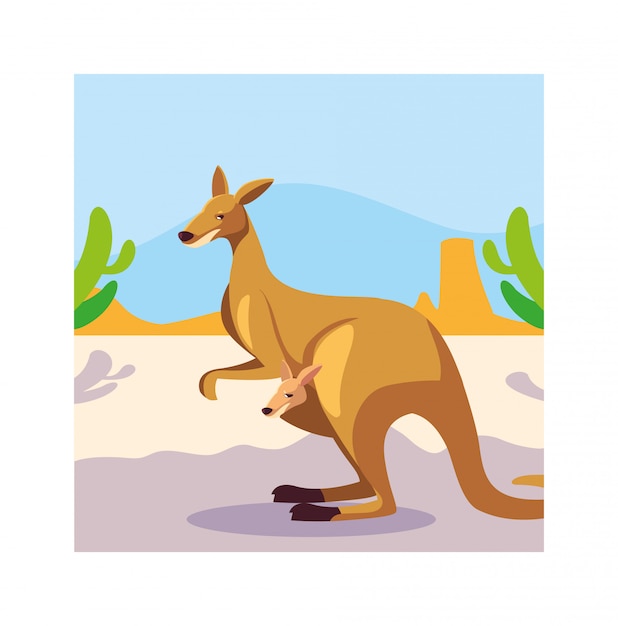 Vector kaart met kangoeroe in australische landschap