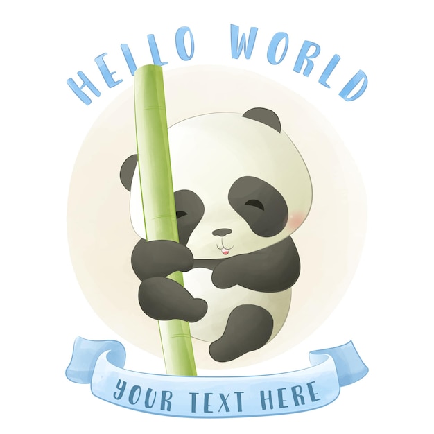 Kaart met mijlpaaldieren voor baby's Leuke grappige babypanda die aan een bamboeboom hangt