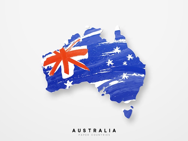 Kaart met vlag van Australië. Verwerkt met blauwe aquarel inkt. vectorillustratie