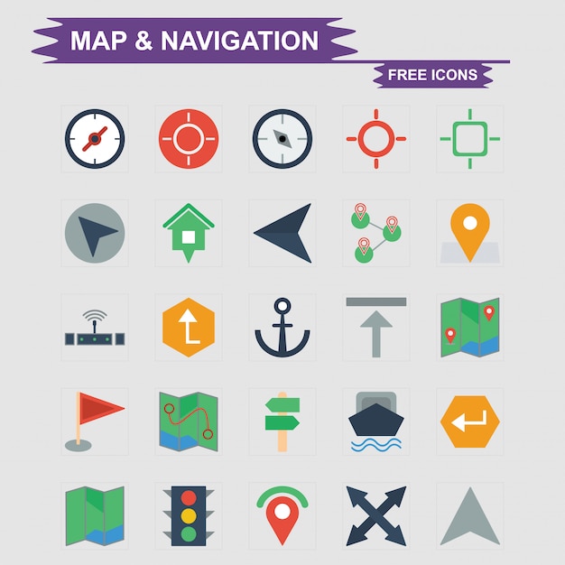 Vector kaart & navigatie gratis icon set