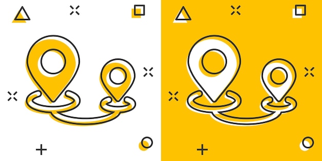 Kaart pin pictogram in komische stijl GPS-navigatie cartoon vectorillustratie op witte geïsoleerde achtergrond Zoek positie splash effect bedrijfsconcept