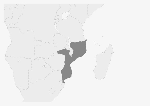 Kaart van Afrika met gemarkeerde kaart van Mozambique