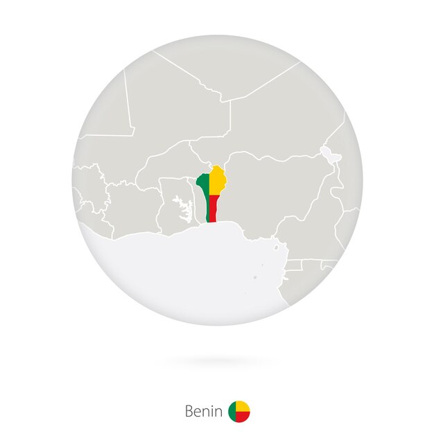 Kaart van Benin en nationale vlag in een cirkel Benin kaartcontour met vlag Vectorillustratie