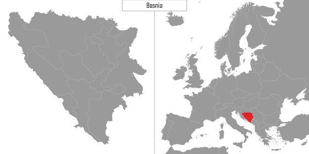 kaart van Bosnië en locatie op de kaart van Europa Vectorillustratie