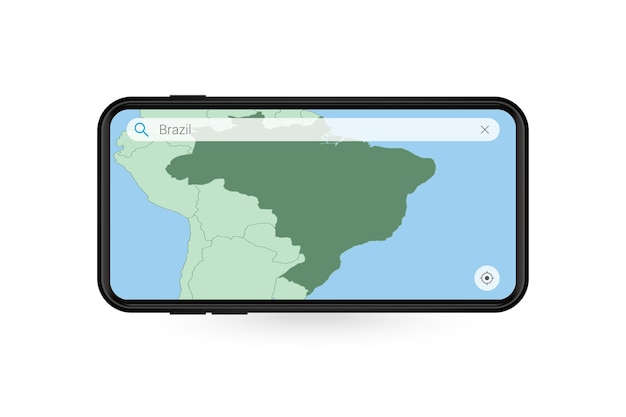 Kaart van Brazilië zoeken in smartphone-kaartapplicatie. Kaart van Brazilië in mobiele telefoon.