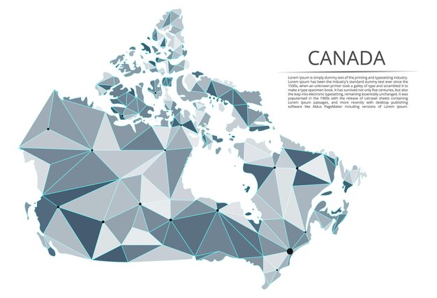 Kaart van Canada Vector lowpoly afbeelding van een wereldkaart met lichten in de vorm van een bevolkingsdichtheid van steden