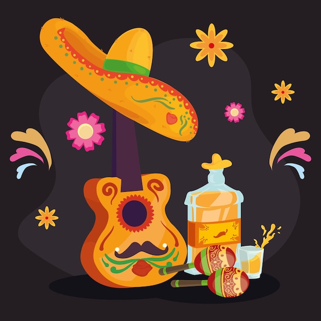 kaart van cinco de mayo iconen