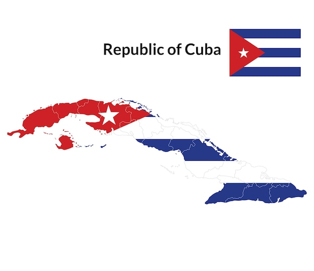 Vector kaart van cuba met de nationale vlag van cuba