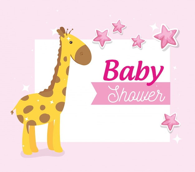 Vector kaart van de baby douche met giraf en sterren decoratie