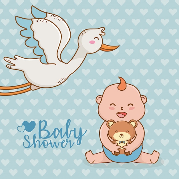 Vector kaart van de baby douche met ooievaar