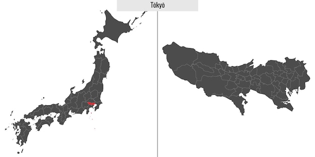 Kaart van de prefectuur Tokio in Japan