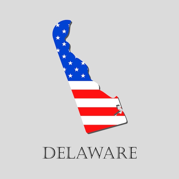Kaart van de staat Delaware en de Amerikaanse vlagillustratie. Amerika vlag kaart - vectorillustratie.
