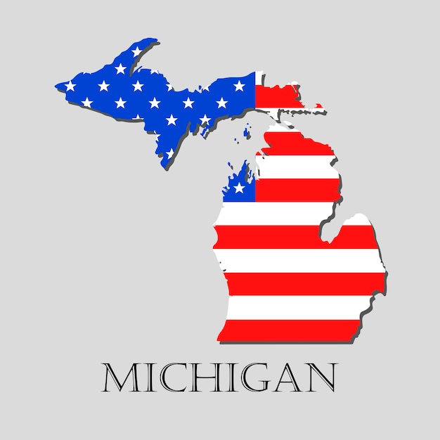 Kaart van de staat michigan en de amerikaanse vlagillustratie. amerika vlag kaart - vectorillustratie.