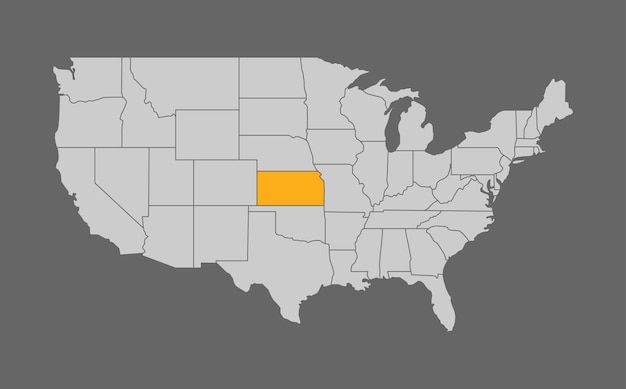 Kaart van de verenigde staten met het hoogtepunt van kansas