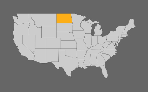 Kaart van de verenigde staten met hoogtepunt van north dakota