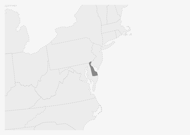 Kaart van de VS met gemarkeerde kaart van de staat Delaware