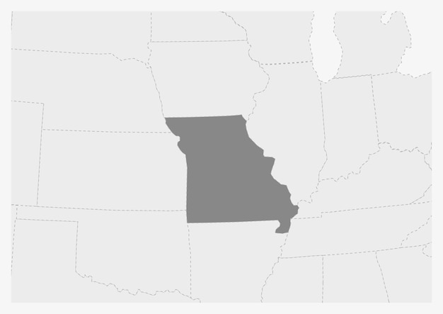 Kaart van de VS met gemarkeerde kaart van de staat Missouri