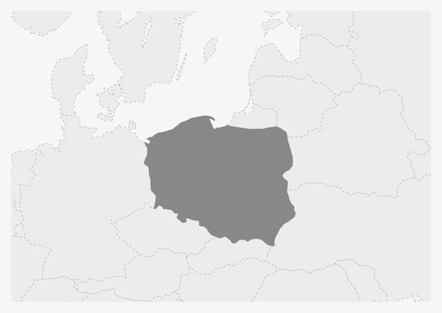 Kaart van Europa met gemarkeerde kaart van Polen