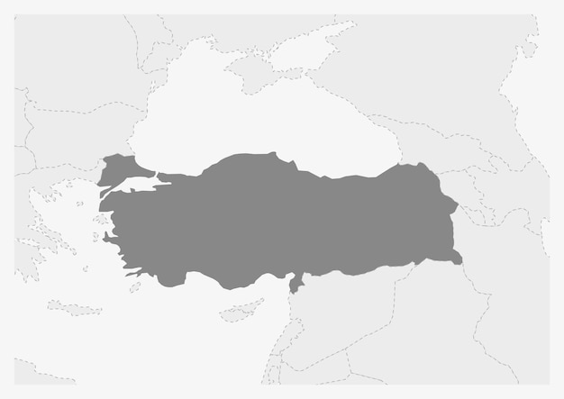 Kaart van europa met gemarkeerde kaart van turkije