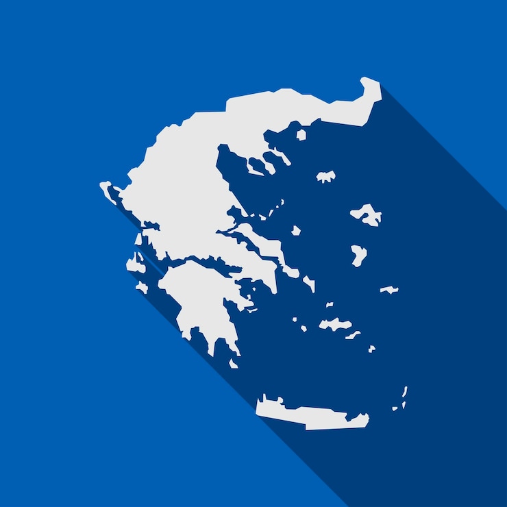Vector kaart van griekenland op blauwe achtergrond met lange schaduw