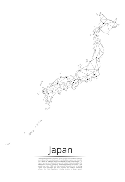 Kaart van het communicatienetwerk van japan vector laag poly afbeelding van een wereldkaart met lichten in de vorm van steden